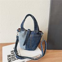 Unisex Medium Denim Solid Color Vintage Style Streetwear Bucket Lock Clasp Crossbody Bag sku image 3