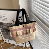 Women's Small Canvas Printing Letter Tassel Streetwear Magnetic Buckle Handbag main image 1