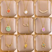 304 Stainless Steel Gold Plated Elegant Lady Streetwear Inlay Geometric Flower Butterfly Acrylic Zircon Pendant Necklace main image 1