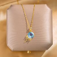 304 Stainless Steel Gold Plated Elegant Lady Streetwear Inlay Geometric Flower Butterfly Acrylic Zircon Pendant Necklace main image 7