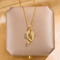 304 Stainless Steel Gold Plated Elegant Lady Streetwear Inlay Geometric Flower Butterfly Acrylic Zircon Pendant Necklace main image 10