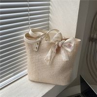 Women's Medium Straw Solid Color Vacation Beach Weave Bucket Zipper Bucket Bag main image 5