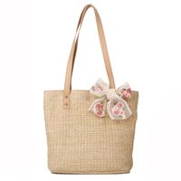 Women's Medium Straw Solid Color Vacation Beach Weave Bucket Zipper Bucket Bag sku image 2