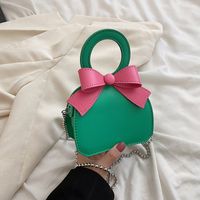 Women's Small Pu Leather Color Block Cute Bowknot Square Magnetic Buckle Handbag sku image 2
