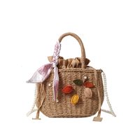 Women's Medium Straw Solid Color Flower Vacation Beach Beading Weave Square String Straw Bag sku image 6