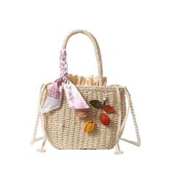 Women's Medium Straw Solid Color Flower Vacation Beach Beading Weave Square String Straw Bag sku image 3