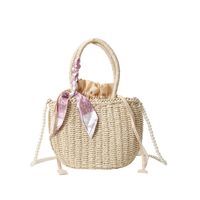 Women's Medium Straw Solid Color Flower Vacation Beach Beading Weave Square String Straw Bag sku image 1