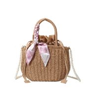 Women's Medium Straw Solid Color Flower Vacation Beach Beading Weave Square String Straw Bag sku image 4