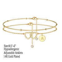 Vacation Simple Style Letter Heart Shape 14K Gold Plated Copper Wholesale Anklet main image 2