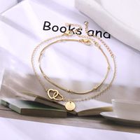 Vacation Simple Style Letter Heart Shape 14K Gold Plated Copper Wholesale Anklet main image 3