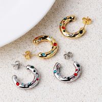 1 Pair IG Style Cute Luxurious Gem Colorful Inlay Artificial Gemstones Artificial Crystal Copper Zircon 18K Gold Plated White Gold Plated Hoop Earrings main image 6
