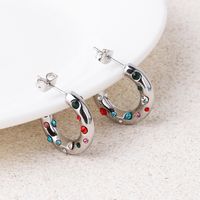 1 Pair IG Style Cute Luxurious Gem Colorful Inlay Artificial Gemstones Artificial Crystal Copper Zircon 18K Gold Plated White Gold Plated Hoop Earrings main image 3