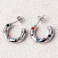 1 Pair IG Style Cute Luxurious Gem Colorful Inlay Artificial Gemstones Artificial Crystal Copper Zircon 18K Gold Plated White Gold Plated Hoop Earrings main image 5
