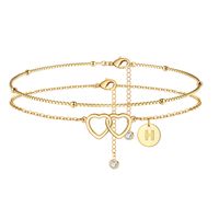 Vacation Simple Style Letter Heart Shape 14K Gold Plated Copper Wholesale Anklet sku image 2