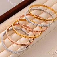 Titanium Steel Casual Retro Simple Style Plating Inlay Round Roman Numeral Rhinestones Bangle main image 10