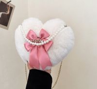 Women's Small Plush Letter Bow Knot Cute Zipper Shoulder Bag sku image 5