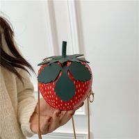 Women's Medium Pu Leather Strawberry Cute Zipper Circle Bag main image video