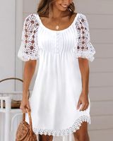 Women's Regular Dress Simple Style Round Neck Lace Short Sleeve Solid Color Midi Dress Holiday Daily main image 1