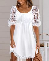 Women's Regular Dress Simple Style Round Neck Lace Short Sleeve Solid Color Midi Dress Holiday Daily main image 3