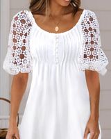 Women's Regular Dress Simple Style Round Neck Lace Short Sleeve Solid Color Midi Dress Holiday Daily main image 2