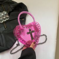 Women's Small Pu Leather Cross Streetwear Rivet Heart-shaped Zipper Jelly Bag main image 5