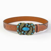 Retro Bohemian Solid Color Pu Leather Inlay Turquoise Unisex Leather Belts main image 10
