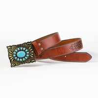 Retro Bohemian Solid Color Pu Leather Inlay Turquoise Unisex Leather Belts main image 6