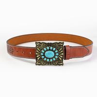 Retro Bohemian Solid Color Pu Leather Inlay Turquoise Unisex Leather Belts main image 2