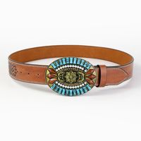 Retro Bohemian Solid Color Pu Leather Inlay Turquoise Unisex Leather Belts main image 5
