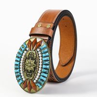 Retro Bohemian Solid Color Pu Leather Inlay Turquoise Unisex Leather Belts main image 7