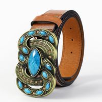 Retro Bohemian Solid Color Pu Leather Inlay Turquoise Unisex Leather Belts main image 8