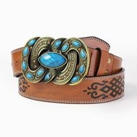 Retro Bohemian Solid Color Pu Leather Inlay Turquoise Unisex Leather Belts main image 9