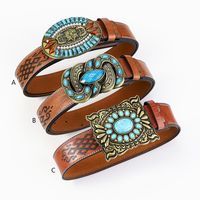 Retro Bohemian Solid Color Pu Leather Inlay Turquoise Unisex Leather Belts main image 1