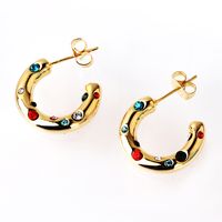 1 Pair IG Style Cute Luxurious Gem Colorful Inlay Artificial Gemstones Artificial Crystal Copper Zircon 18K Gold Plated White Gold Plated Hoop Earrings sku image 1