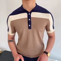 Men's Color Block Simple Style Turndown Short Sleeve Regular Fit Men's Tops main image 1