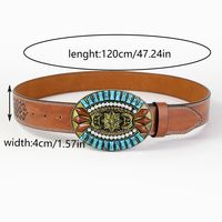 Retro Bohemian Solid Color Pu Leather Inlay Turquoise Unisex Leather Belts sku image 2