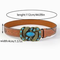 Retro Bohemian Solid Color Pu Leather Inlay Turquoise Unisex Leather Belts sku image 3