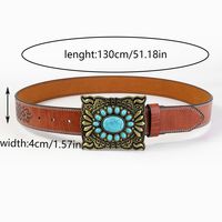 Retro Bohemian Solid Color Pu Leather Inlay Turquoise Unisex Leather Belts sku image 1