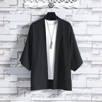 Men's Solid Color Simple Style Collarless 3/4 Length Sleeve Loose Men's Outwear main image 1