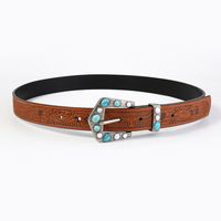 Vintage Style Bohemian Solid Color Pu Leather Turquoise Women's Leather Belts main image 7