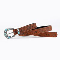Vintage Style Bohemian Solid Color Pu Leather Turquoise Women's Leather Belts main image 5