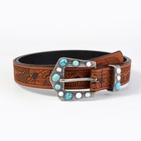 Vintage Style Bohemian Solid Color Pu Leather Turquoise Women's Leather Belts main image 9