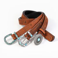 Vintage Style Bohemian Solid Color Pu Leather Turquoise Women's Leather Belts main image 8