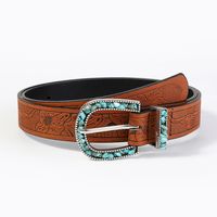 Vintage Style Bohemian Solid Color Pu Leather Turquoise Women's Leather Belts main image 6
