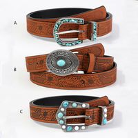 Vintage Style Bohemian Solid Color Pu Leather Turquoise Women's Leather Belts main image 1