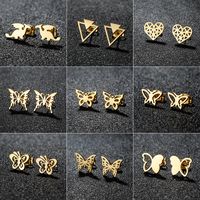 1 Pair Sweet Simple Style Artistic Heart Shape Butterfly Polishing 304 Stainless Steel 18K Gold Plated Ear Studs main image 1