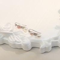 1 Pair Elegant Cute Flower Inlay Sterling Silver Pearl Zircon White Gold Plated Ear Hook main image 5