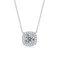 Sterling Silver Classic Style GRA Inlay Square Moissanite Zircon Necklace sku image 1