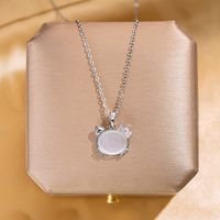 304 Stainless Steel Copper Elegant Lady Modern Style Inlay Letter Butterfly Lock Acrylic Zircon Pendant Necklace sku image 2