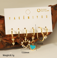 Copper 14K Gold Plated Casual Enamel Inlay Heart Shape Artificial Pearls Zircon Ear Studs sku image 1